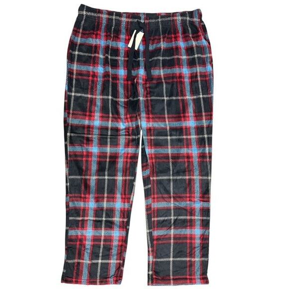 Cuddl Duds XXL Flannel Pajama Pant Navy Blue Red Plaid Fleece Drawstring Pockets - Picture 1 of 4
